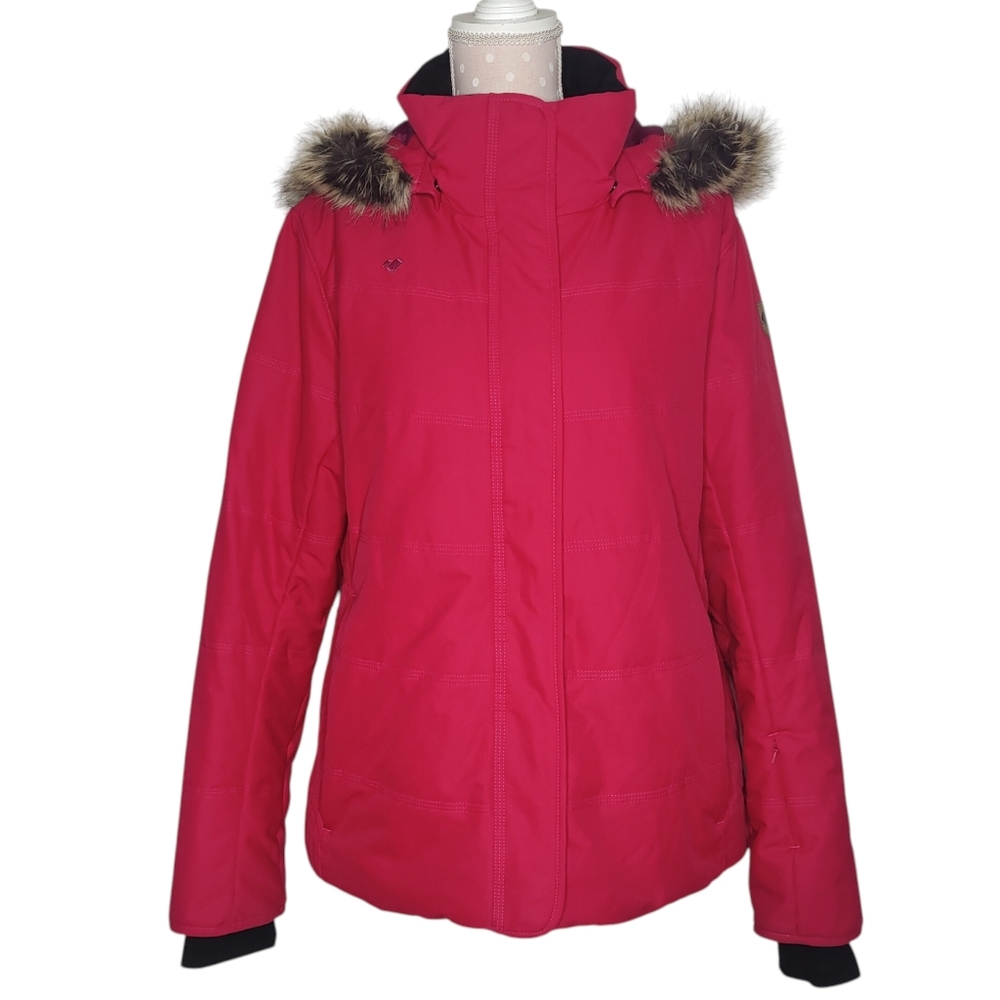 OBERMEYER Ski Jacket 16 Fucsia/Pink Faux Fur Detachable Hooded Zip Parka